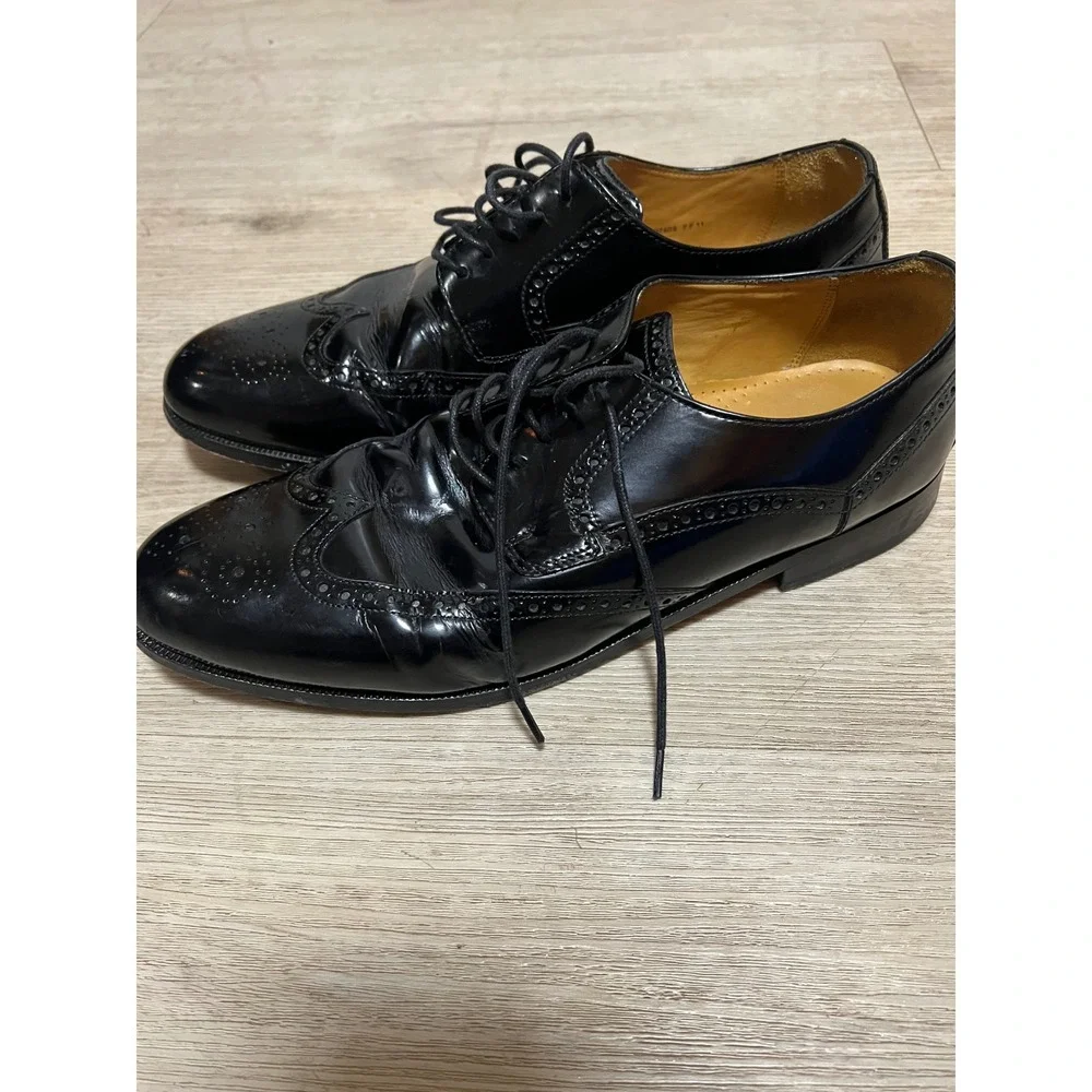 Cole Haan Mens Black‎ Patent Leather Wingtip Oxford Dress Shoes C07608 Size 13 M